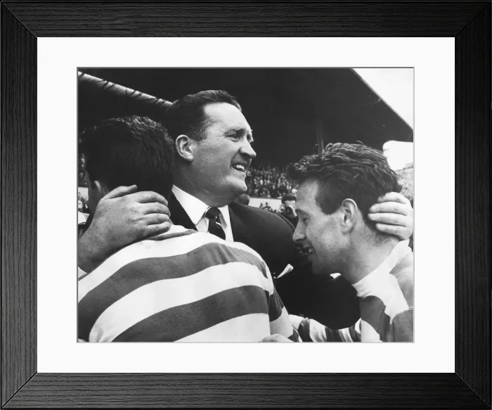 Framed Print : Celtic manager Jock Stein congratulating his players Steve Chalmers