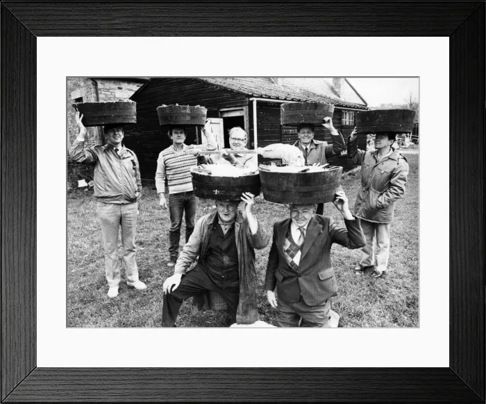 Framed Print : A practice session on 30th December, 1987, for the Allendale men who will take part in