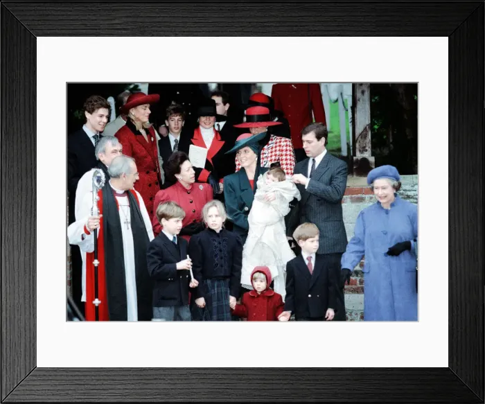 Framed Print : Princess Eugenie outside church after being christened being held by her Mother Duchess Framed Print : Princess Eugenie outside church after being christened being held by her Mother Duchess