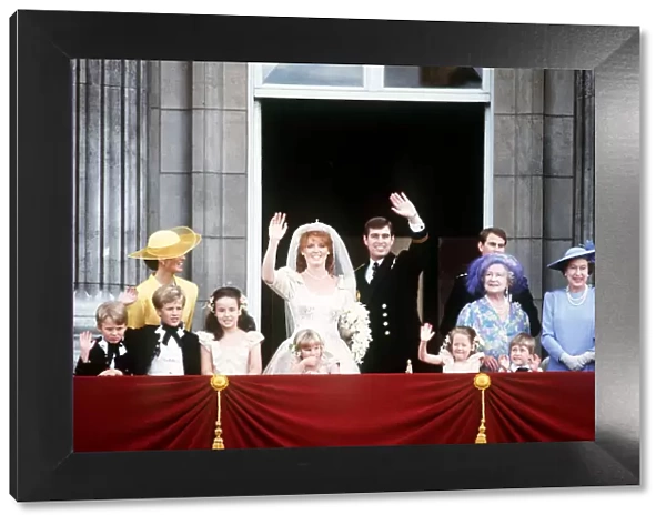 Royal Family on the balcony at Buckingham Palace after the wedding of Prince Andrew