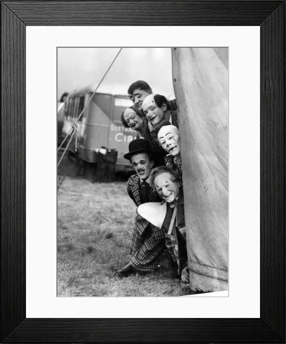 Framed Print : Clowns at the Bertram Mills circus whilst visiting Manchester 23rd September 1952 Framed Print : Clowns at the Bertram Mills circus whilst visiting Manchester 23rd September 1952