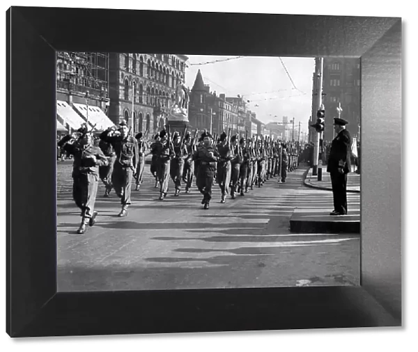 Army Day Parade in Belfast. The 1st Batt. Royal Inniskillen Fusiliers. 22nd October 1949