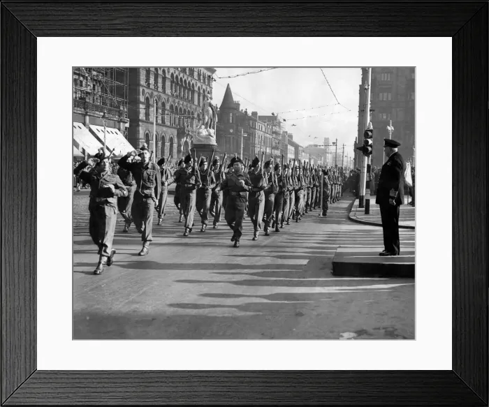 Framed Print : Army Day Parade in Belfast. The 1st Batt. Royal Inniskillen Fusiliers. 22nd October 1949 Framed Print : Army Day Parade in Belfast. The 1st Batt. Royal Inniskillen Fusiliers. 22nd October 1949