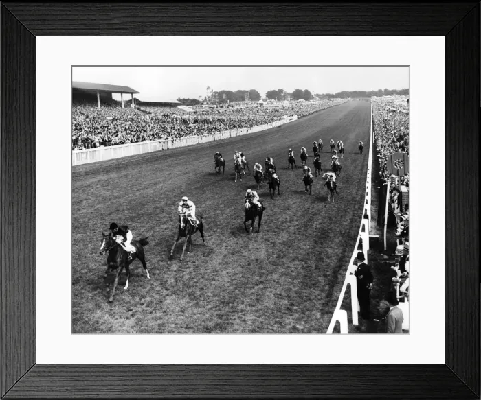 Framed Print : The 1965 Derby was won by the French colt Sea Bird II. The Irish challenger Meadow Court
