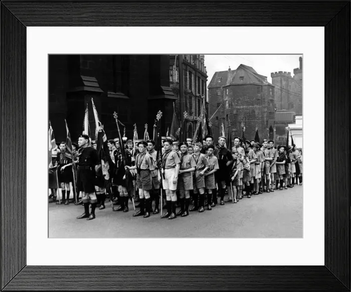 Framed Print : Standard bearers wait to enter Newcastle Cathedral for the St Georges Day service held Framed Print : Standard bearers wait to enter Newcastle Cathedral for the St Georges Day service held