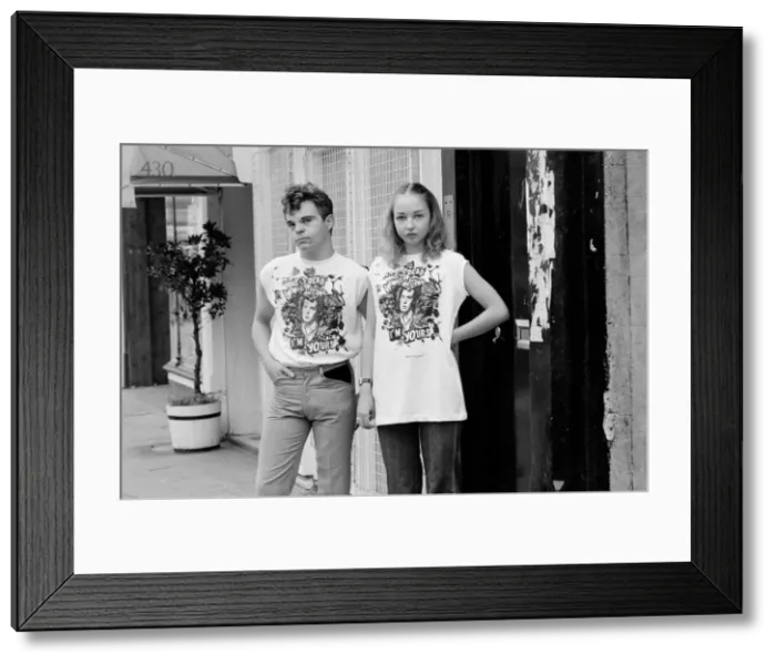 Framed Print : Gary Howe and Jane Hall model Sid Vicious T-shirts bought from the shop owned by the Sex