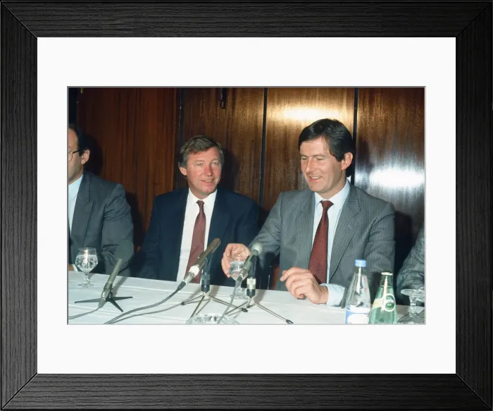 Framed Print : New Manchester United manager Alex Ferguson at a press conference with chairman Martin