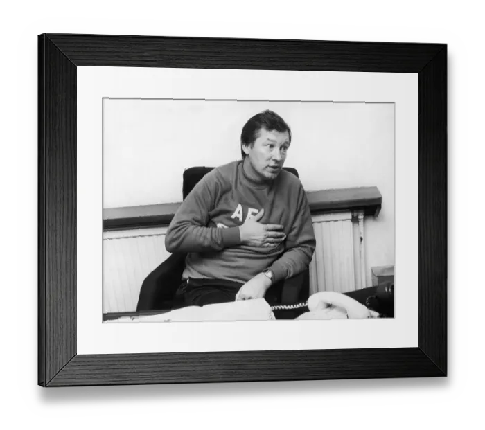 Framed Print : Manchester United manager Alex Ferguson in his office, November 1986