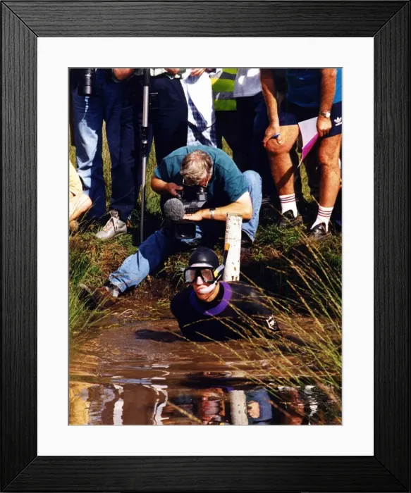 Framed Print : Peter Beumont from Llandaff, Cardiff. World record Bog Snorkler. in action. 1990 s Framed Print : Peter Beumont from Llandaff, Cardiff. World record Bog Snorkler. in action. 1990 s