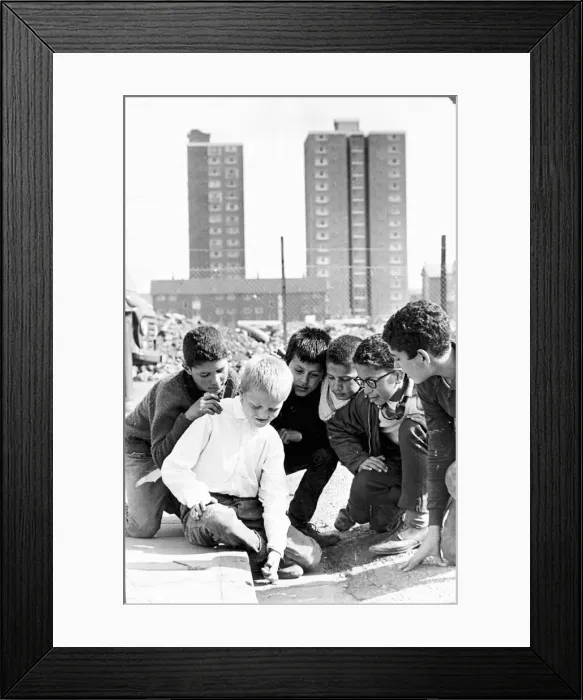 Framed Print : Kids playing marbles in cardiff. 1970 s Framed Print : Kids playing marbles in cardiff. 1970 s