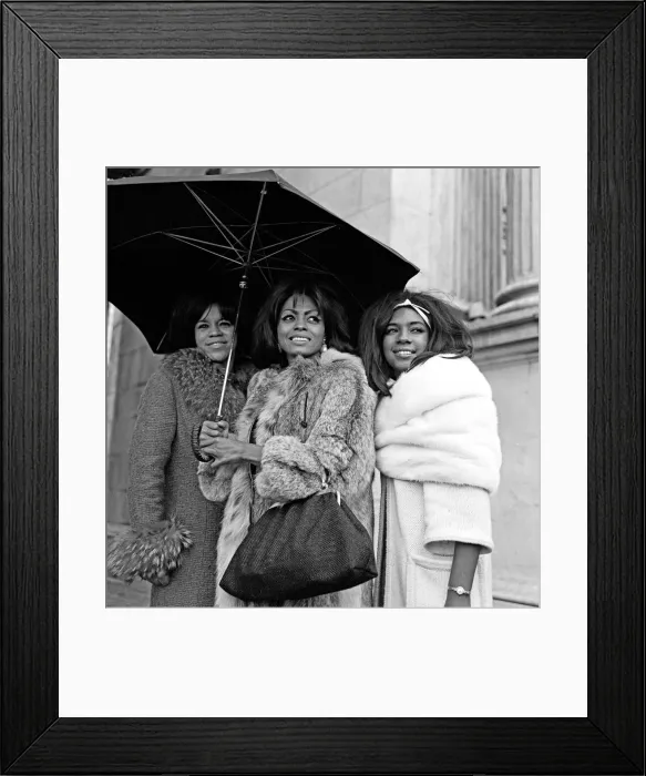Framed Print : Tamla Motown Groups Invade London The Supremes share an umrella at Marble Arch Framed Print : Tamla Motown Groups Invade London The Supremes share an umrella at Marble Arch