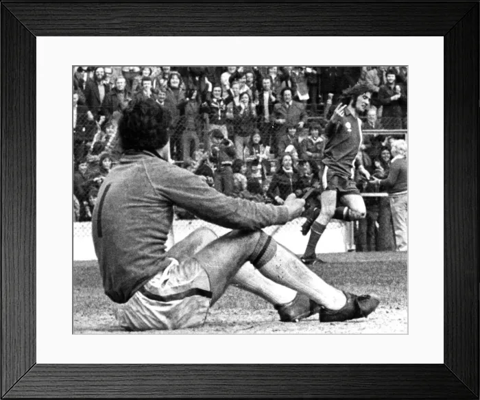 Framed Print : Aleksic after scoring his second goal at Ninian Park on Saturday. April 1977 Framed Print : Aleksic after scoring his second goal at Ninian Park on Saturday. April 1977