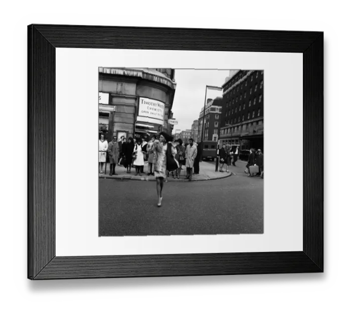 Framed Print : Diana Ross walking ahead of the rest of the Motown Group on Oxford Street London Framed Print : Diana Ross walking ahead of the rest of the Motown Group on Oxford Street London