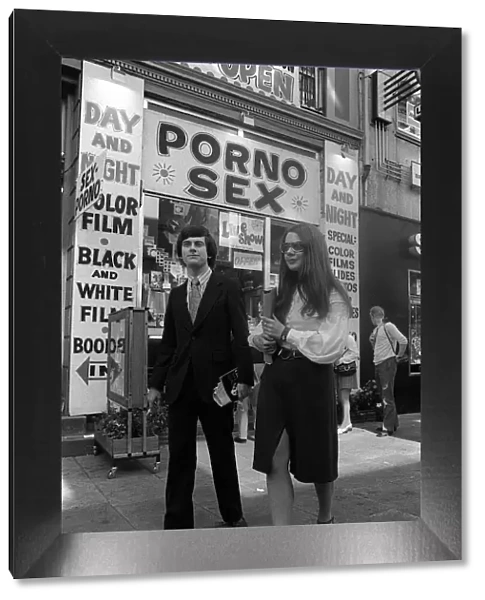 Gyles Brandreth and Susan Pegden in copenhagen Aug 1971 looking at porn shops