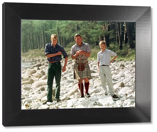 Prince Charles with sons at Balmoral, Scotland, 12th August 1997