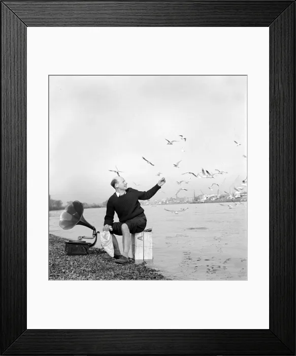 Framed Print : Roy Plomley Radio 4 desert Island Discs Presenter Jan 1967 looks shipwrecked on a desert Framed Print : Roy Plomley Radio 4 desert Island Discs Presenter Jan 1967 looks shipwrecked on a desert
