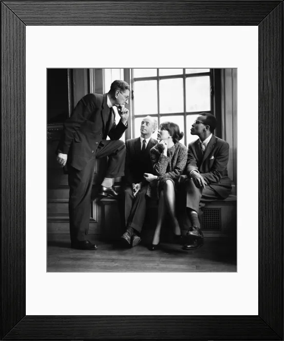 Framed Print : Singers Dave Lambert, Jon Hendricks and Annie Ross talking to Reverend Collins Framed Print : Singers Dave Lambert, Jon Hendricks and Annie Ross talking to Reverend Collins