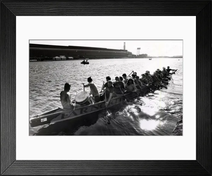 Framed Print : Dragon Boat racing, Cardiff Bay. 23rd June 1989 Framed Print : Dragon Boat racing, Cardiff Bay. 23rd June 1989