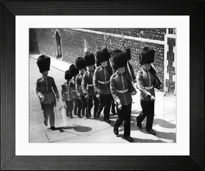 Framed Print : Members of the Irish Guards: Royal Fusiliers seen here on guard duty at the Tower of Framed Print : Members of the Irish Guards: Royal Fusiliers seen here on guard duty at the Tower of