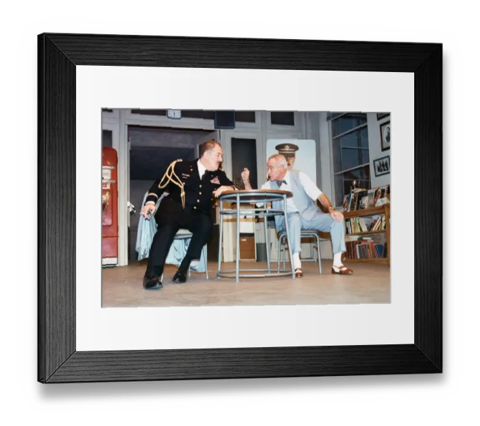 Framed Print : Scene fom the play Veterans Day at the Theatre Royal, Haymarket starring Michael Gambon