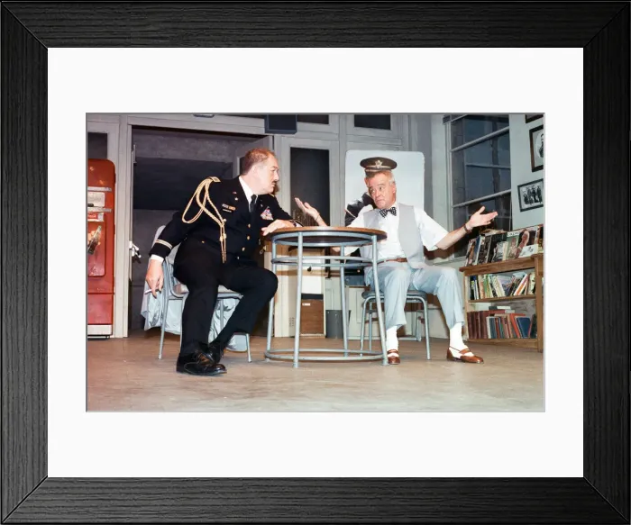 Framed Print : Scene fom the play Veterans Day at the Theatre Royal, Haymarket starring Michael Gambon