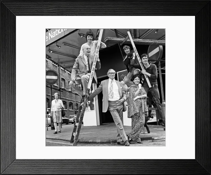 Framed Print : Photo shows the cast of Merchant of Venice outside the National Theatre as the finishing