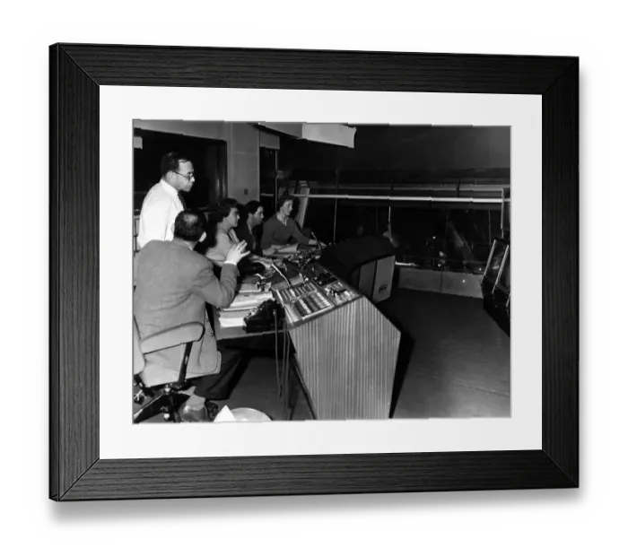 Framed Print : Roger Jenkins (centre, smoking) producer of the BBC television programme Z Cars seen in Framed Print : Roger Jenkins (centre, smoking) producer of the BBC television programme Z Cars seen in