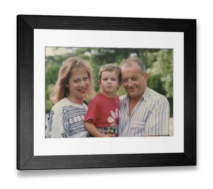 Framed Print : Denise Welch and husband Tim Healy pictured at home with their son Matthew 3 March 1993