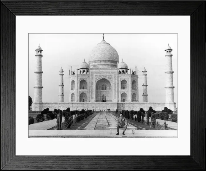 Framed Print : Prince Charles, the Prince of Wales, sitting in front of the Taj Mahal during his visit