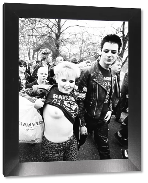 Punks at Sloane Square for a march to Hyde Park to commemorate the death of Sid Vicious