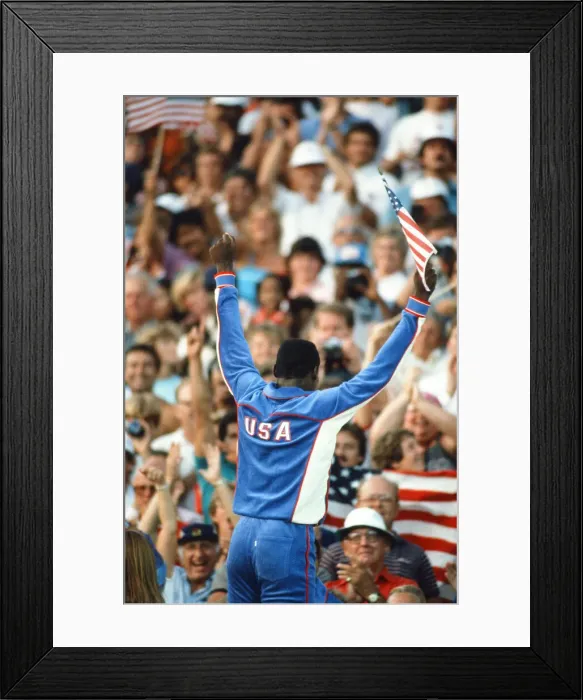 Framed Print : 1984 Olympic Games in Los Angeles, USA. American athlete Carl Lewis Framed Print : 1984 Olympic Games in Los Angeles, USA. American athlete Carl Lewis