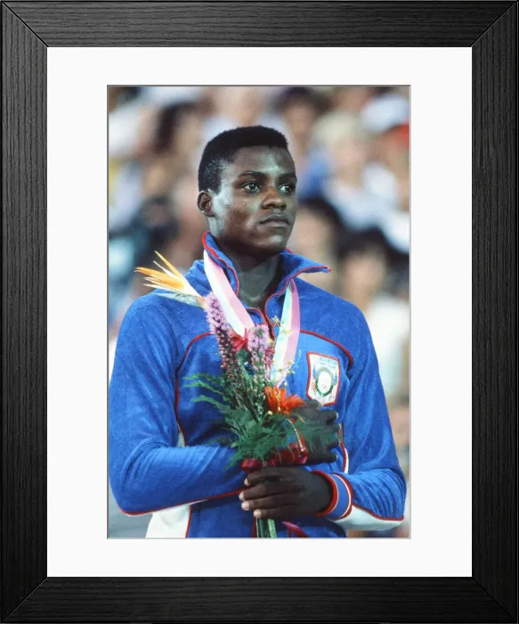 Framed Print : 1984 Olympic Games in Los Angeles, USA. American athlete Carl Lewis Framed Print : 1984 Olympic Games in Los Angeles, USA. American athlete Carl Lewis