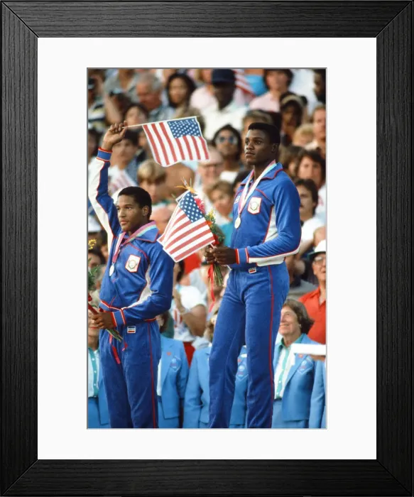 Framed Print : 1984 Olympic Games in Los Angeles, USA. American athlete Carl Lewis Framed Print : 1984 Olympic Games in Los Angeles, USA. American athlete Carl Lewis