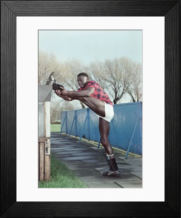 Framed Print : Justin Fashanu, taking part in Manchester City team training session, 27th December 1988 Framed Print : Justin Fashanu, taking part in Manchester City team training session, 27th December 1988