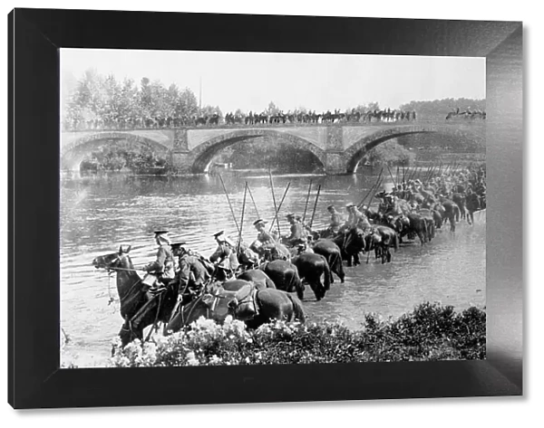 British cavalry watering their horses at a river in France