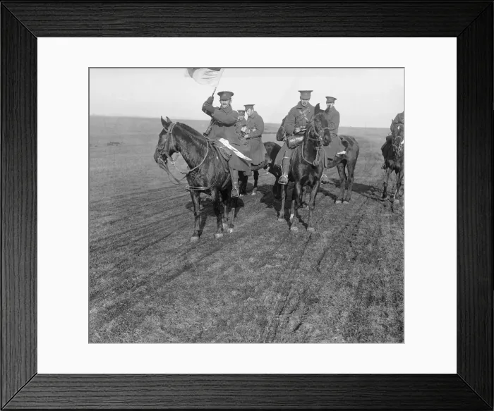 Framed Print : A group of Canadians signalling to the front lines on the Western Front. Circa 1915 Framed Print : A group of Canadians signalling to the front lines on the Western Front. Circa 1915