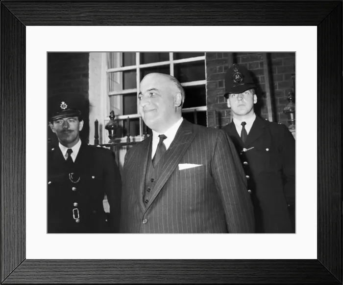Framed Print : Lord Kilmuir Lord Chancellor (Sir David Maxwell Fyffe) seen here outside 10 Downing Framed Print : Lord Kilmuir Lord Chancellor (Sir David Maxwell Fyffe) seen here outside 10 Downing