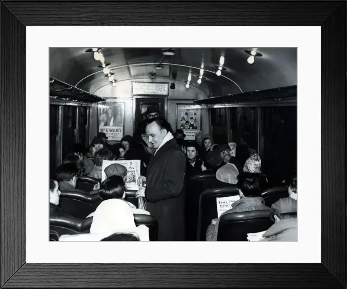 Framed Print : A crowded carriage of the Newcastle to Coast electric train on 17th November 1962 Framed Print : A crowded carriage of the Newcastle to Coast electric train on 17th November 1962