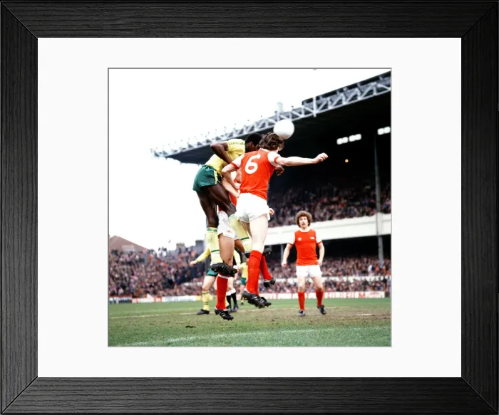 Framed Print : Arsenal v. Norwich. Justin Fashanu and Sammy Nelson. 28th April 1978 Framed Print : Arsenal v. Norwich. Justin Fashanu and Sammy Nelson. 28th April 1978