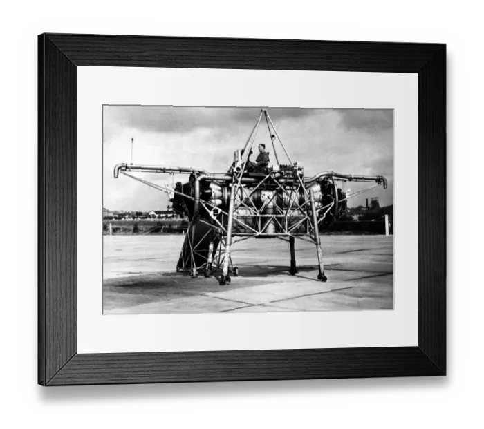 Framed Print : Britains amazing Flying Bedstead the jet engined framework which rises Framed Print : Britains amazing Flying Bedstead the jet engined framework which rises