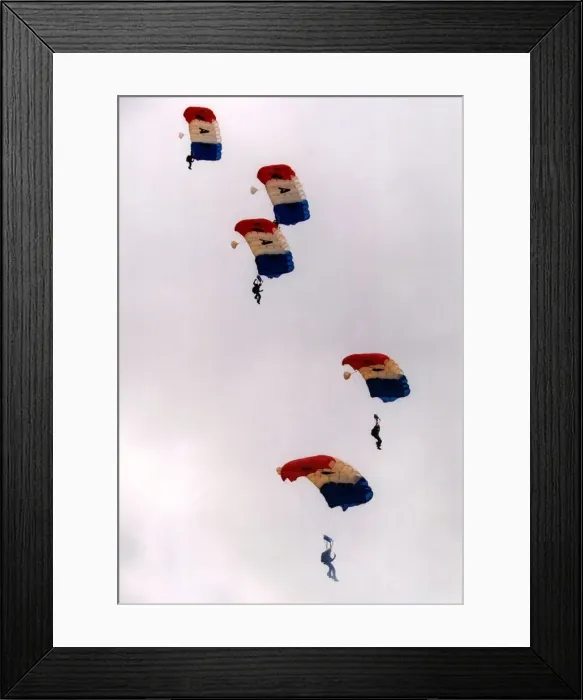 Framed Print : The RAFs Falcons freefall parachute display team arrive at the Sunderland Framed Print : The RAFs Falcons freefall parachute display team arrive at the Sunderland