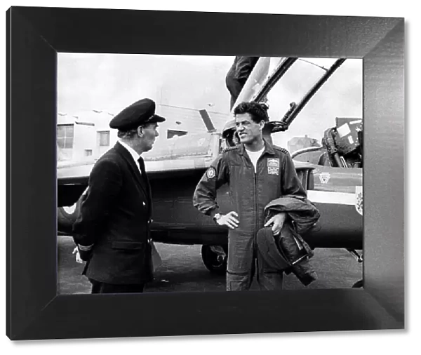 Mr Bill Adams, duty officer at Newcastle Airport, greats Squadron Leader Dennis Hazell