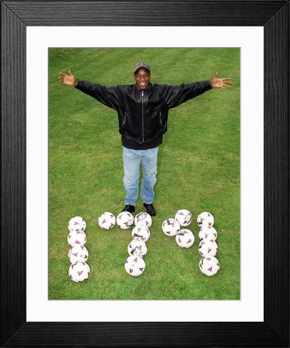 Framed Print : Arsenal footballer Ian Wright who is nearing the clubs goal scoring record of 178 goals
