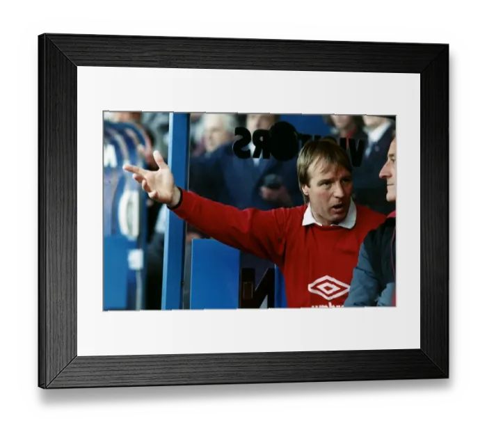 Framed Print : Football manager of Sheffield United Dave Bassett talks with his coach in the dug out