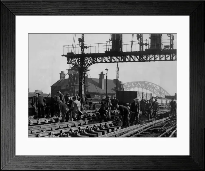 Framed Print : Railway platelayers making alterations at Newcastle railway crossings on 26th October