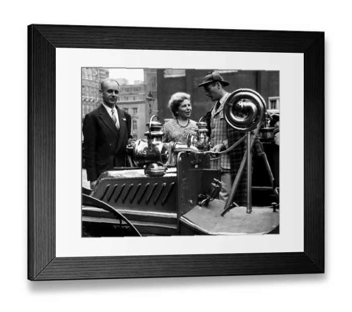 Framed Print : Lord Montagu of Beaulieu will play the horns July 1958 on his 1903 De Dion Bouton car Framed Print : Lord Montagu of Beaulieu will play the horns July 1958 on his 1903 De Dion Bouton car