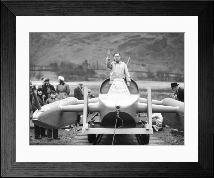 Framed Print : Donald Campbell launches Bluebird K7 on Ullswater for tests, 8th February 1955 Framed Print : Donald Campbell launches Bluebird K7 on Ullswater for tests, 8th February 1955