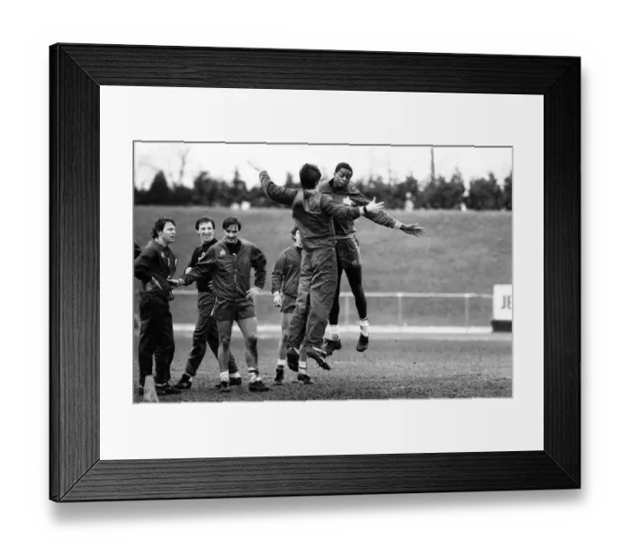 Framed Print : Justin Fashanu. pictured during England U21 training session, 15th March 1982 Framed Print : Justin Fashanu. pictured during England U21 training session, 15th March 1982