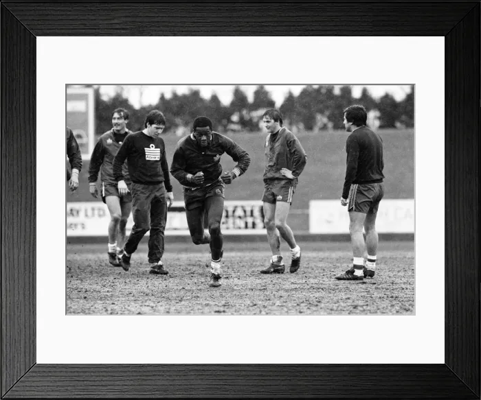 Framed Print : Justin Fashanu. pictured during England U21 training session, 15th March 1982 Framed Print : Justin Fashanu. pictured during England U21 training session, 15th March 1982