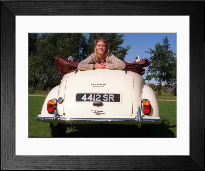 Framed Print : Kirsty Morgan leaning out of the back of Morris Minor Tourer 16th Septeber 1997 Framed Print : Kirsty Morgan leaning out of the back of Morris Minor Tourer 16th Septeber 1997
